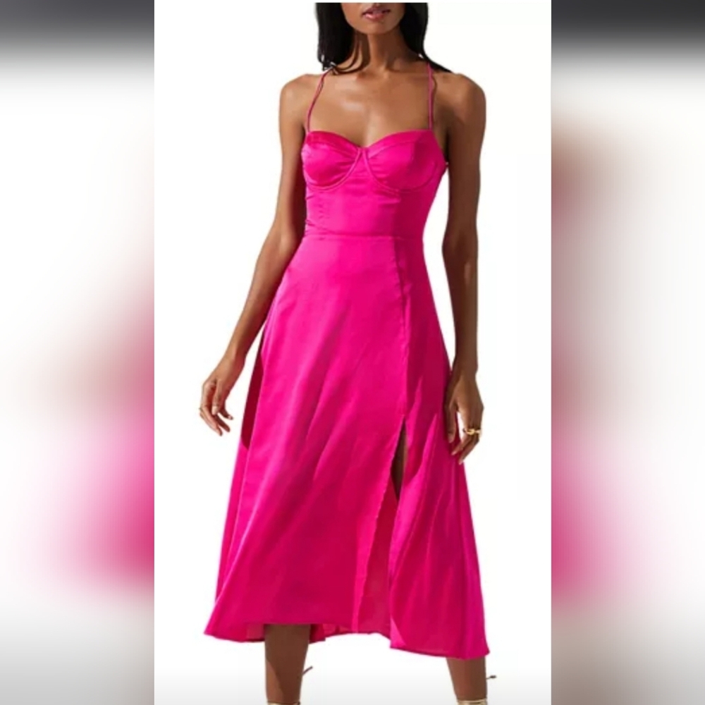 ASTR dress/ small/ hot pink - fuchsia/has a slit front on the side/strappy back